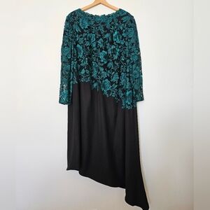 Tadashi Shoji Too Women's Green Embroidered Black Asymmetrical Dress Plus Sz 22Q